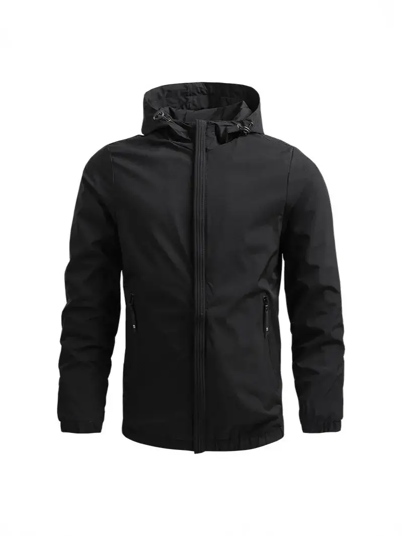 Men Grey Hooded Zipper Jacket Solid Color - Image 7
