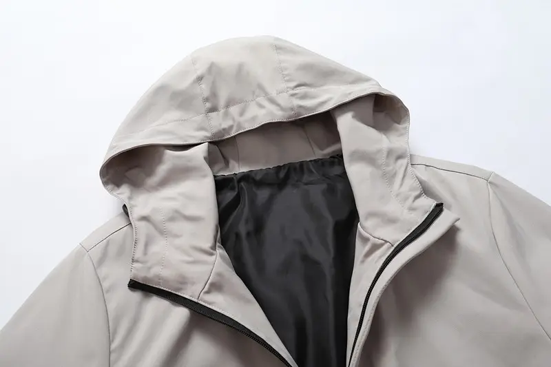 Men Grey Hooded Zipper Jacket Solid Color — feature 4