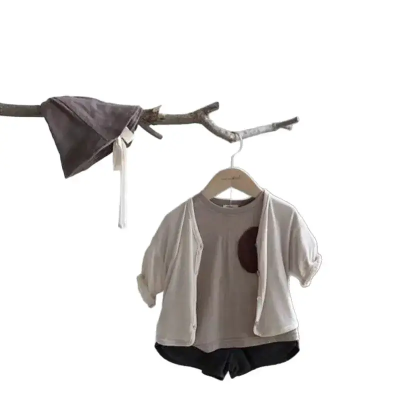 Kids T-Shirt Set Summer Cotton Loose Oval Patch Short Sleeve Top - Image 5