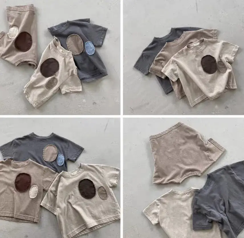 Kids T-Shirt Set Summer Cotton Loose Oval Patch Short Sleeve Top — feature 10