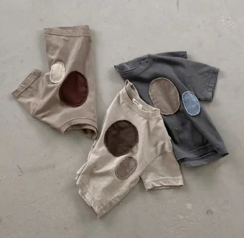 Kids T-Shirt Set Summer Cotton Loose Oval Patch Short Sleeve Top — feature 5