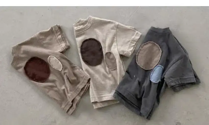 Kids T-Shirt Set Summer Cotton Loose Oval Patch Short Sleeve Top — feature 8