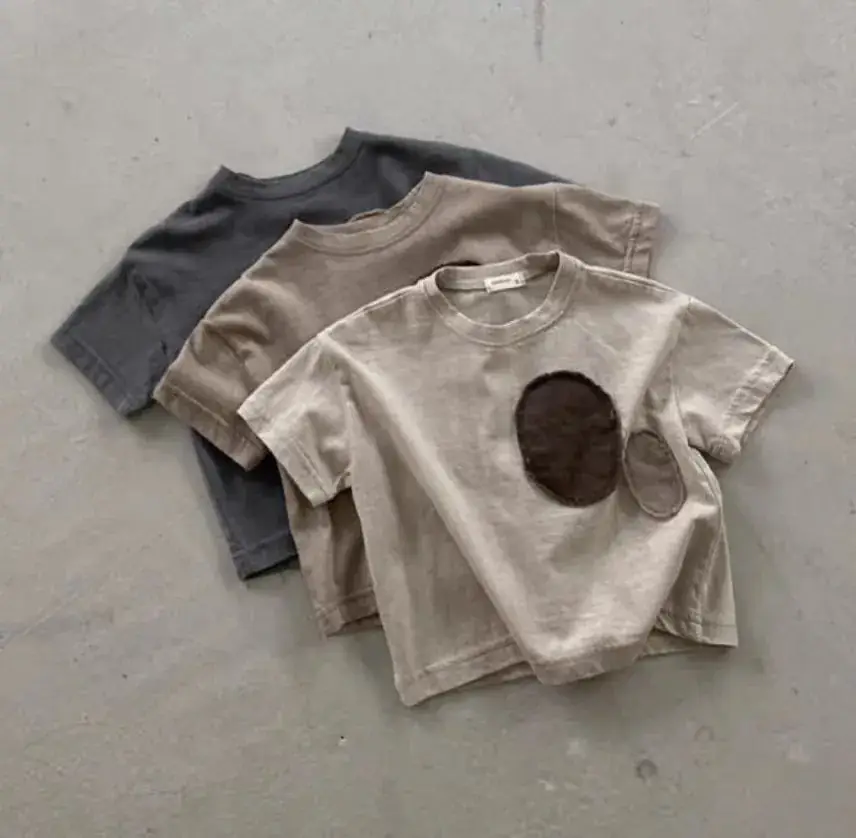 Kids T-Shirt Set Summer Cotton Loose Oval Patch Short Sleeve Top — feature 9