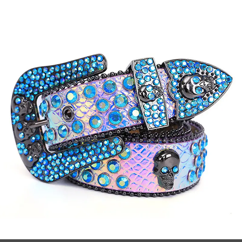 Punk Skull Belt with Rhinestone & Leather Design - Image 22