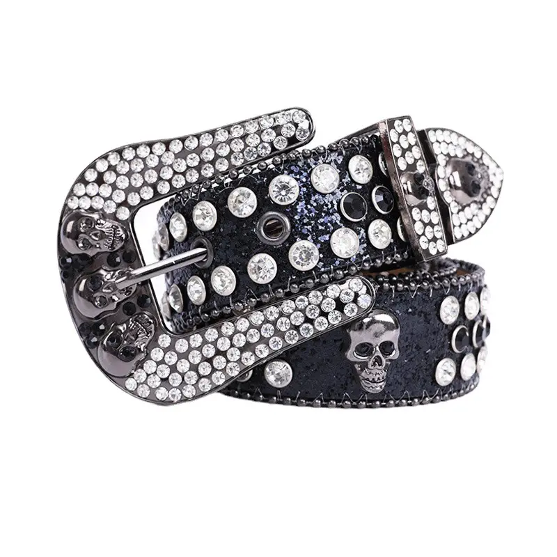Punk Skull Belt with Rhinestone & Leather Design - Image 26