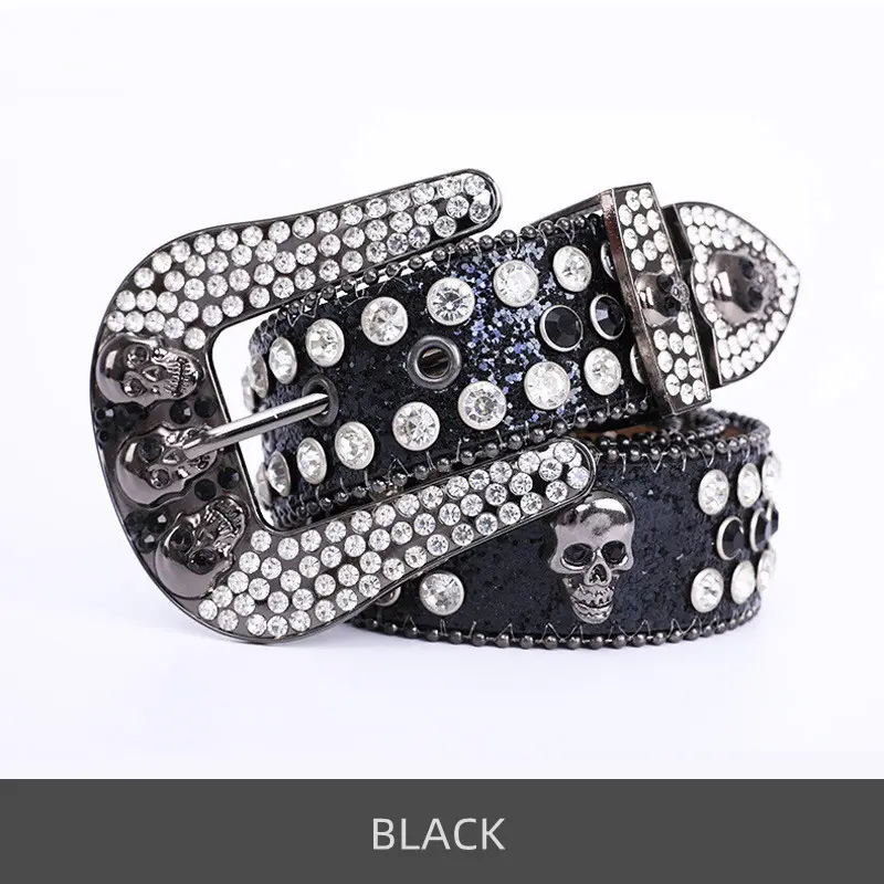 Punk Skull Belt with Rhinestone & Leather Design — feature 11