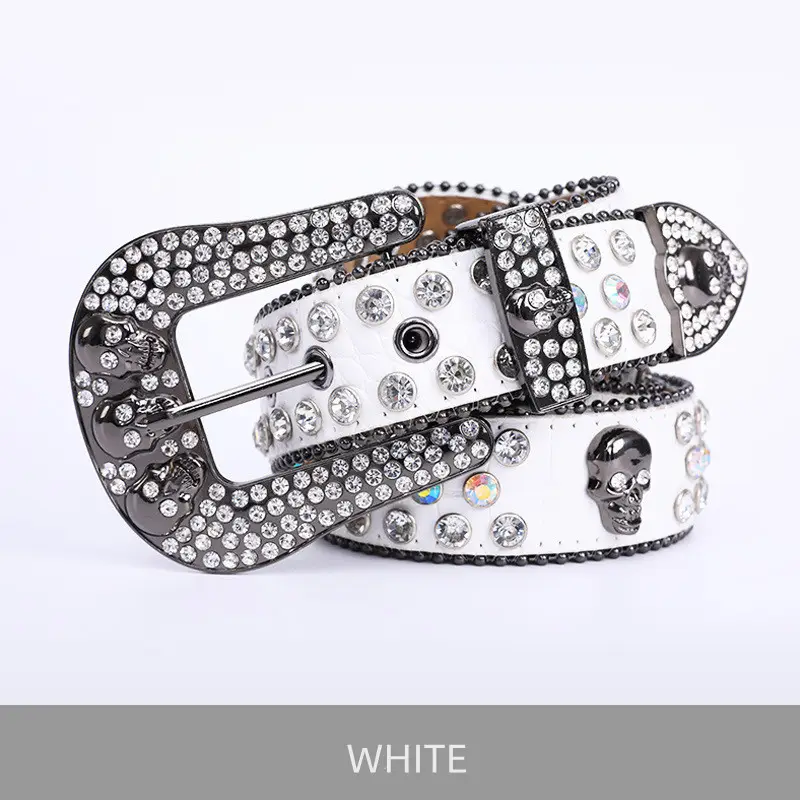 Punk Skull Belt with Rhinestone & Leather Design — feature 14