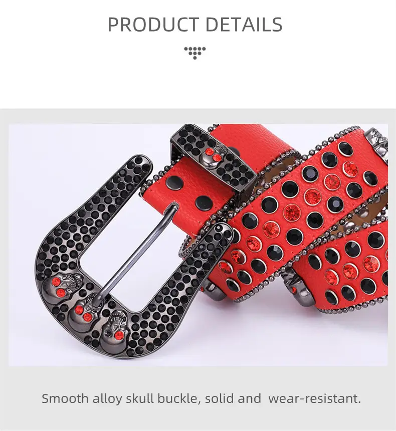 Punk Skull Belt with Rhinestone & Leather Design — feature 5