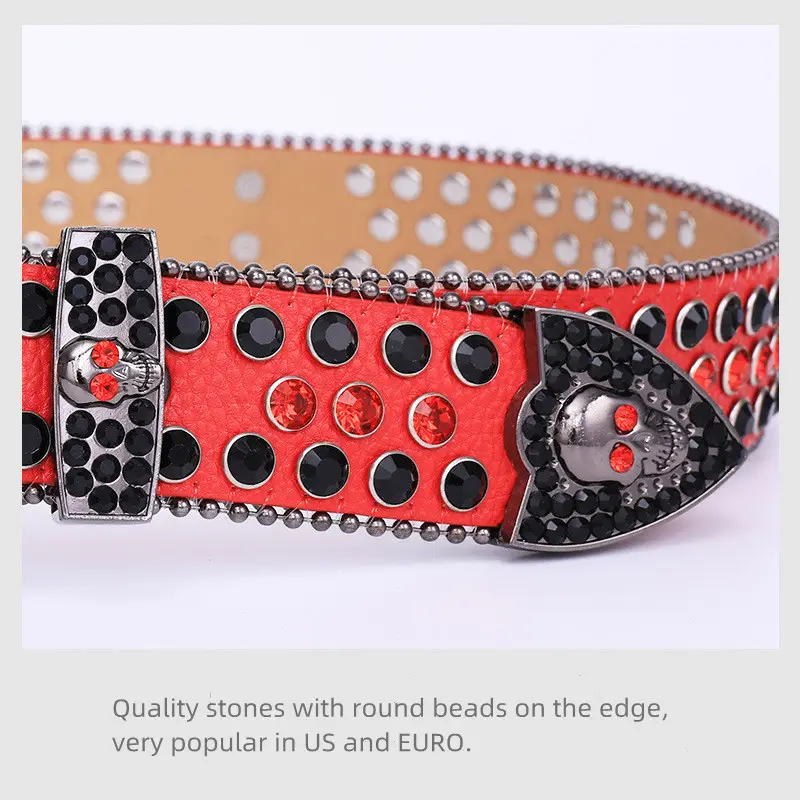 Punk Skull Belt with Rhinestone & Leather Design — feature 6