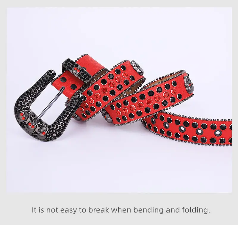 Punk Skull Belt with Rhinestone & Leather Design — feature 7