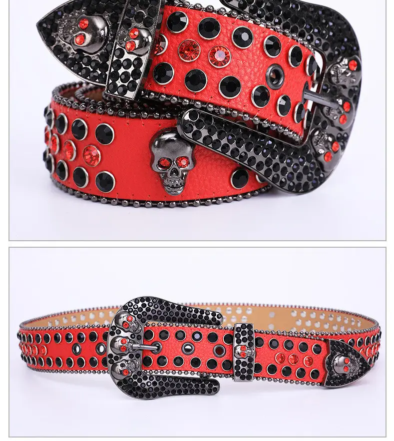 Punk Skull Belt with Rhinestone & Leather Design — feature 8
