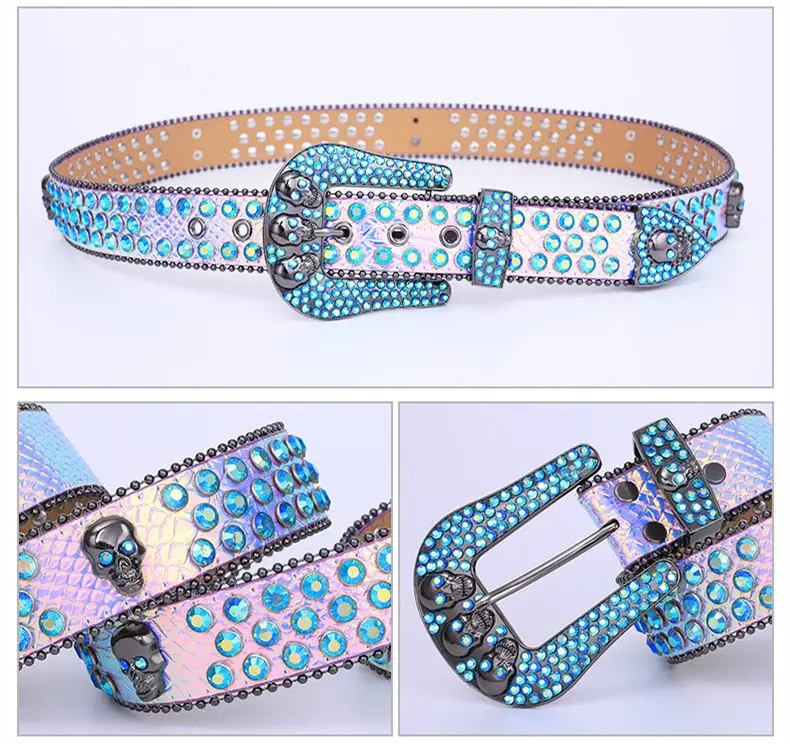 Punk Skull Belt with Rhinestone & Leather Design — feature 9