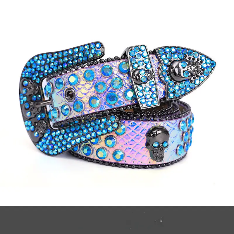 Punk Skull Belt with Rhinestone & Leather Design - Image 11