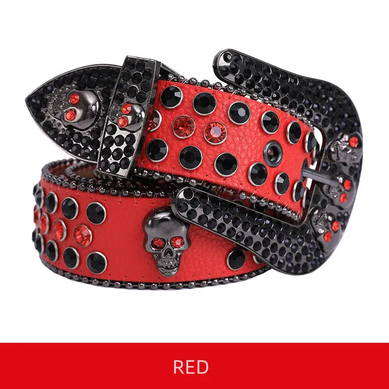 Punk Skull Belt with Rhinestone & Leather Design - Image 16
