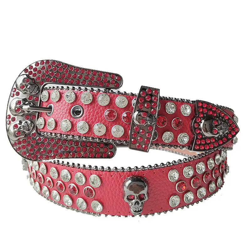 Punk Skull Belt with Rhinestone & Leather Design - Image 19