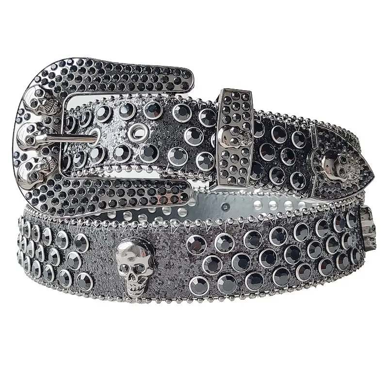 Punk Skull Belt with Rhinestone & Leather Design - Image 20