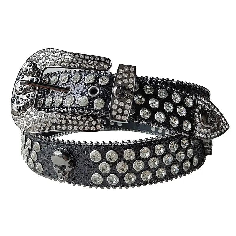 Punk Skull Belt with Rhinestone & Leather Design - Image 21