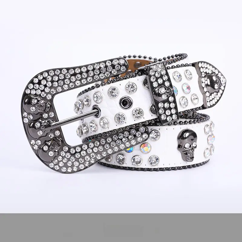 Punk Skull Belt with Rhinestone & Leather Design - Image 7
