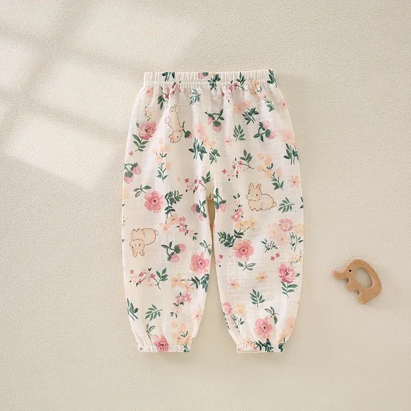 Baby Anti-Mosquito Cotton Pants White Black Print