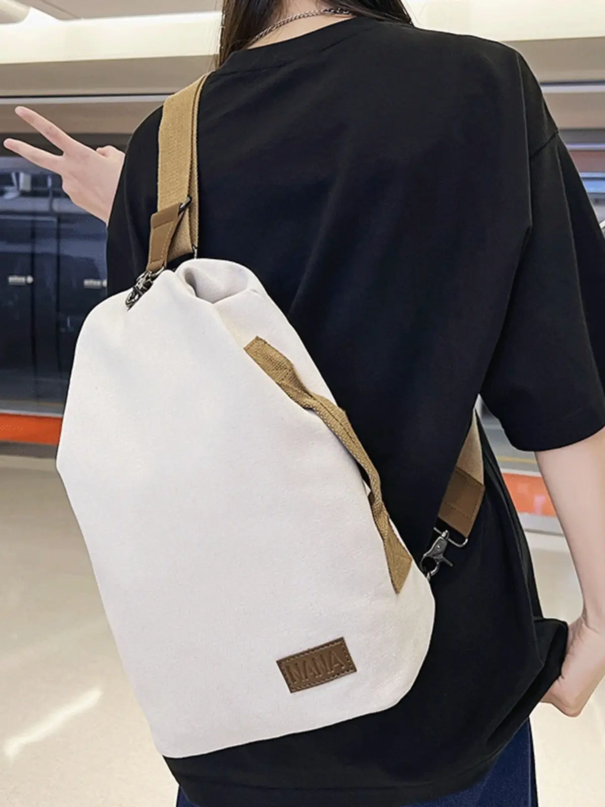 Women Canvas Crossbody Bag Vintage Hong Kong Style Large Capacity - Image 7