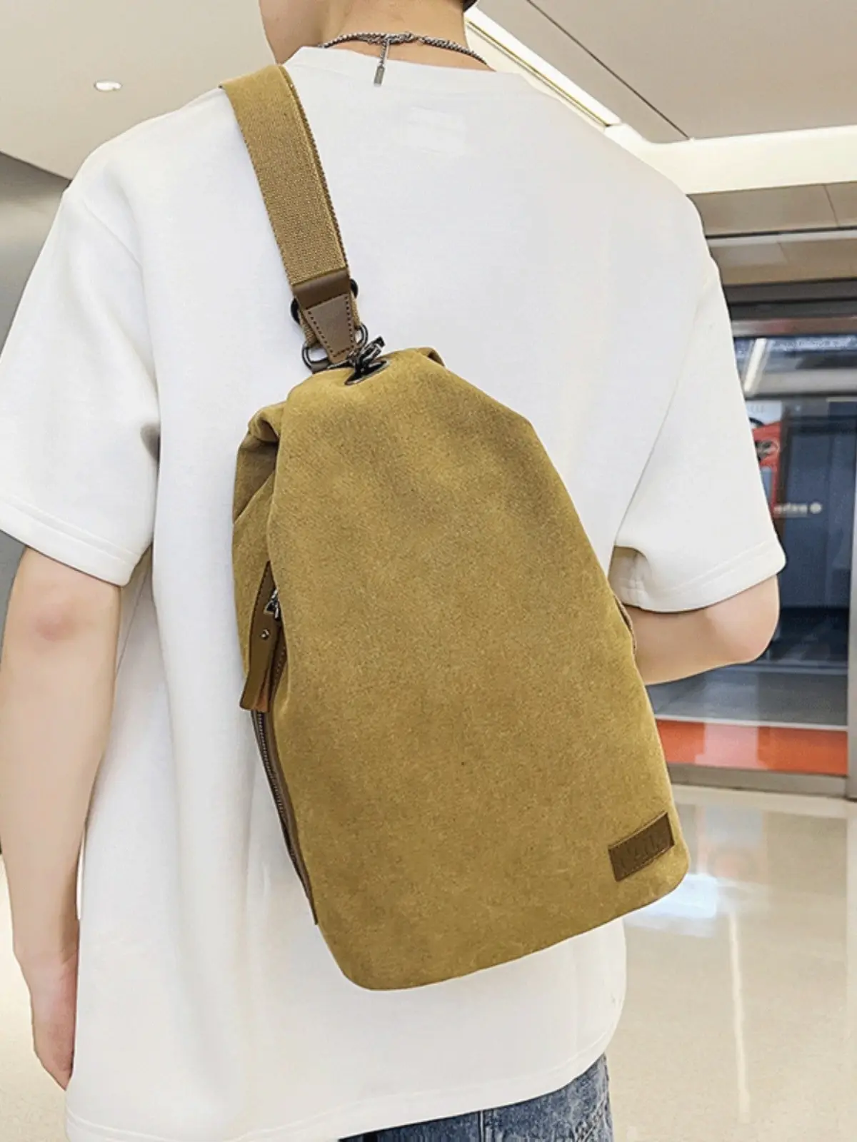 Women Canvas Crossbody Bag Vintage Hong Kong Style Large Capacity - Image 8