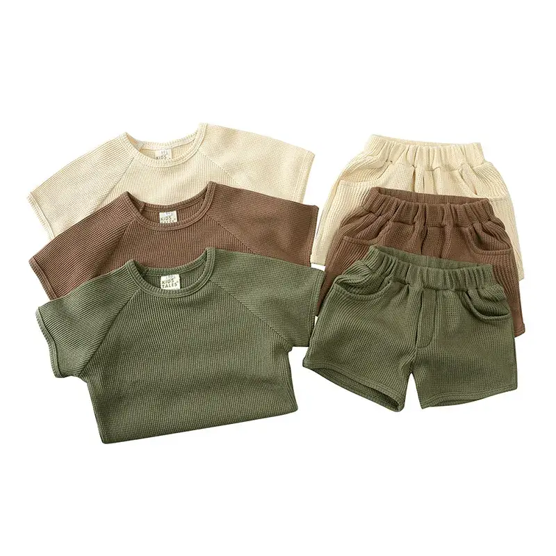 Children's Waffle Shorts Suit Beige Small Medium - Image 5