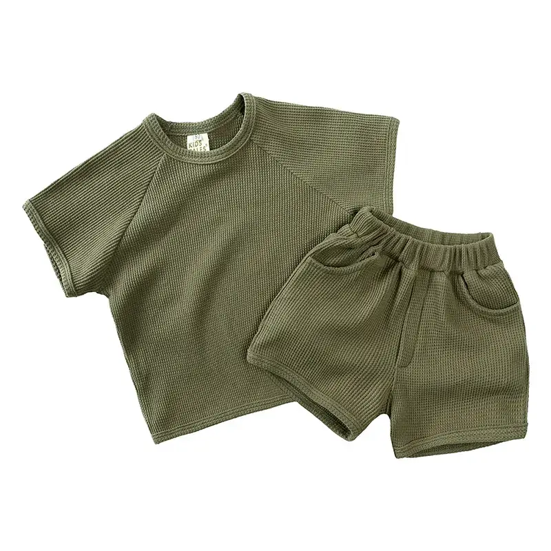 Children's Waffle Shorts Suit Beige Small Medium - Image 8