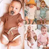 Children's Waffle Shorts Suit Beige Small Medium — feature 10