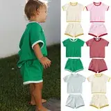 Children's Waffle Shorts Suit Beige Small Medium — feature 13