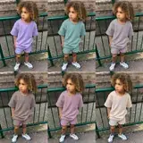 Children's Waffle Shorts Suit Beige Small Medium — feature 16