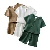 Children's Waffle Shorts Suit Beige Small Medium — feature 4