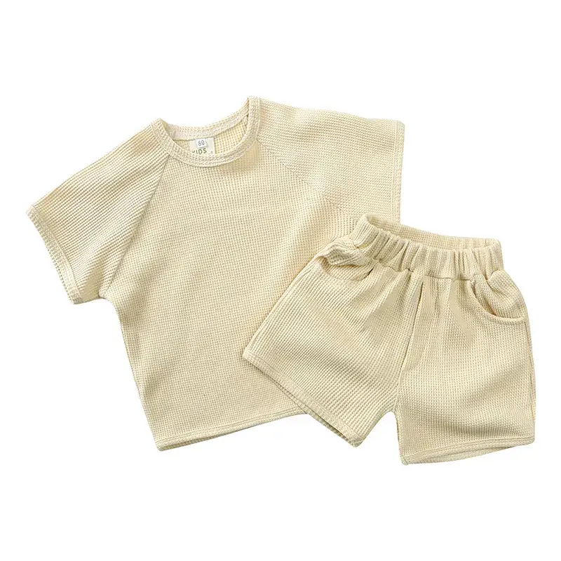 Children's Waffle Shorts Suit Beige Small Medium - Image 3