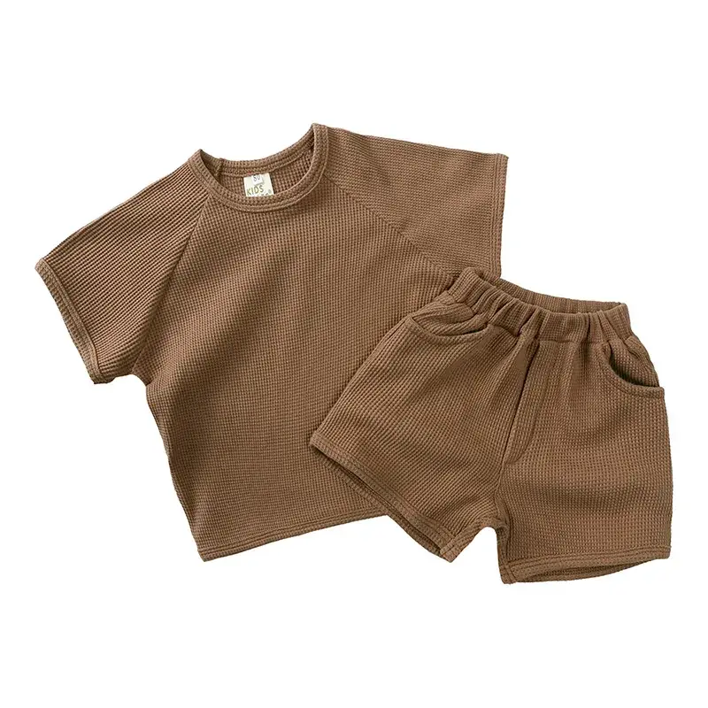 Children's Waffle Shorts Suit Beige Small Medium - Image 2