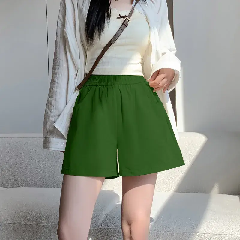 Women's Pink Cotton Wide Leg Shorts with Striped Top
