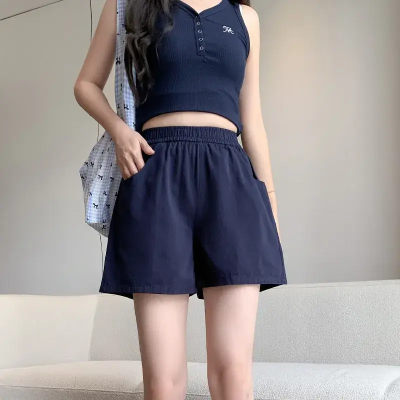 Women's Pink Cotton Wide Leg Shorts with Striped Top