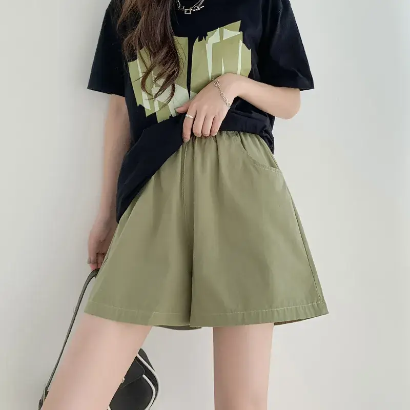 Women's Pink Cotton Wide Leg Shorts with Striped Top