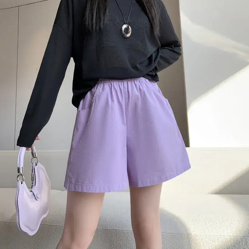 Women's Pink Cotton Wide Leg Shorts with Striped Top