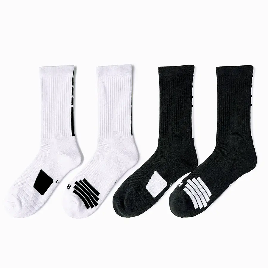 Men's White Striped Athletic Socks Mid Length