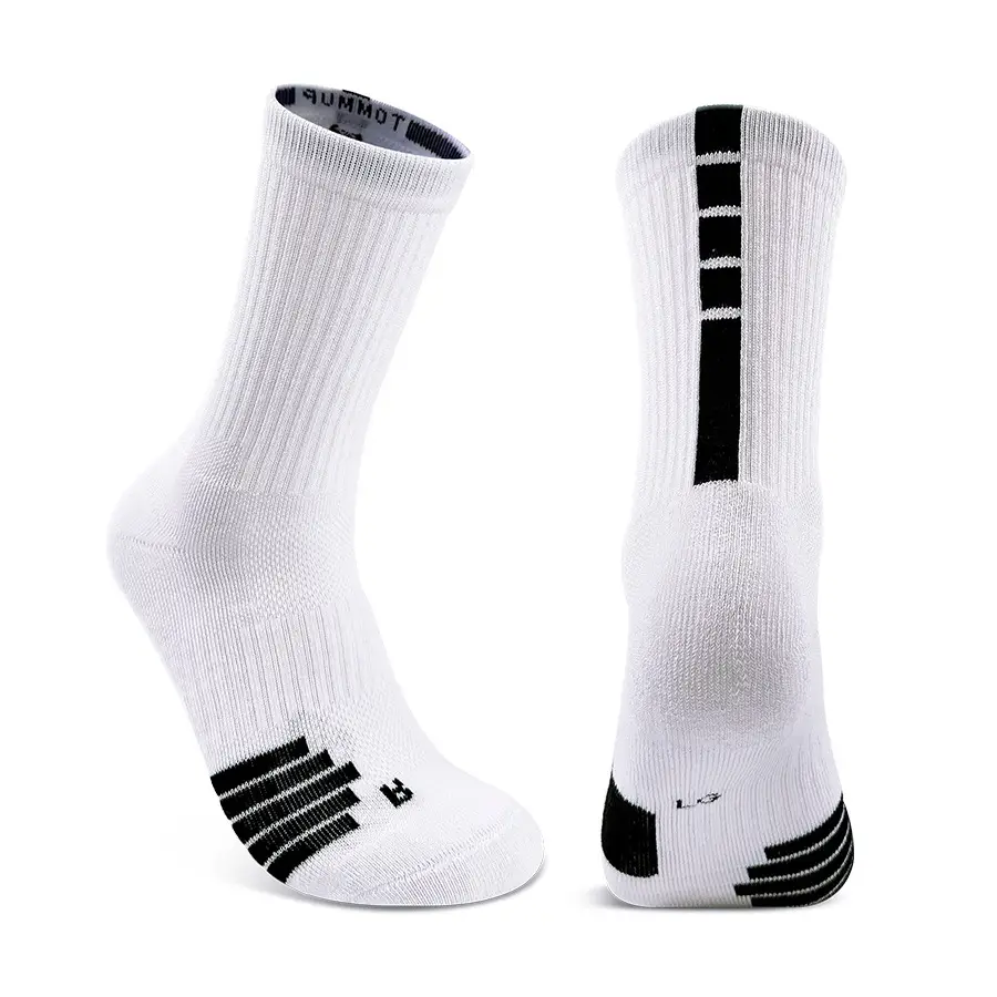 Men's White Striped Athletic Socks Mid Length