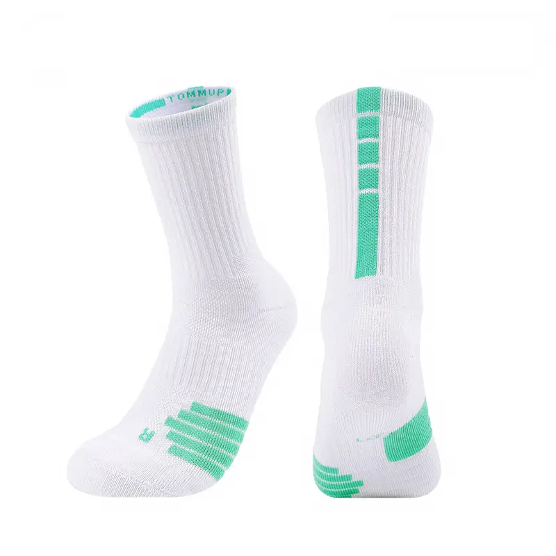 Men's White Striped Athletic Socks Mid Length