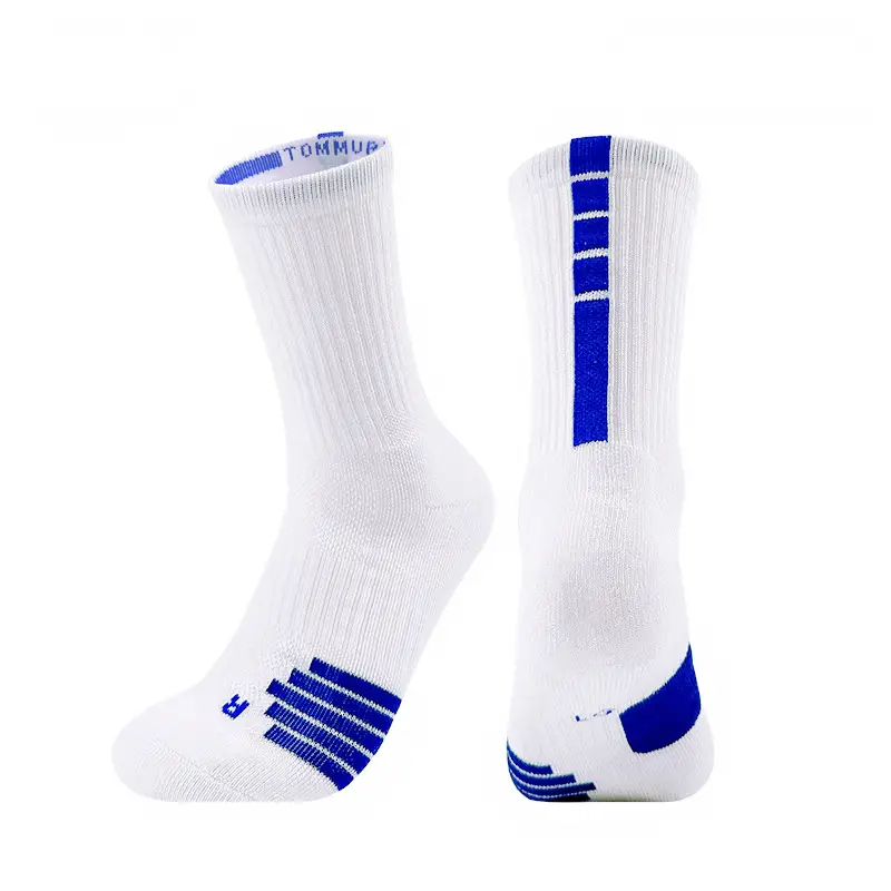 Men's White Striped Athletic Socks Mid Length
