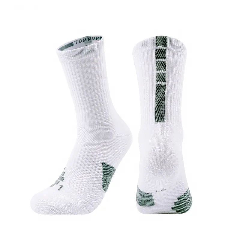 Men's White Striped Athletic Socks Mid Length