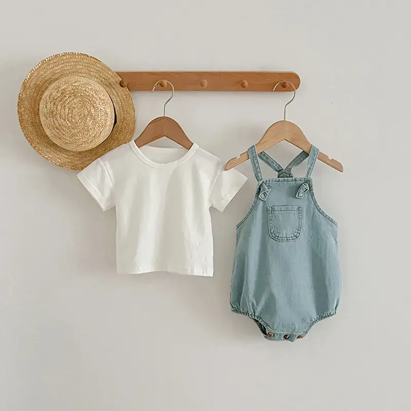 Baby Denim Bag Fart Clothes 0-3Yr Cotton Jumpsuit - Image 5