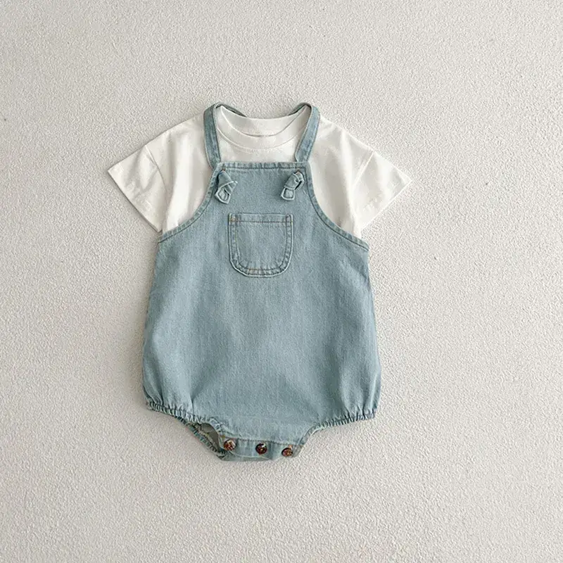 Baby Denim Bag Fart Clothes 0-3Yr Cotton Jumpsuit - Image 6