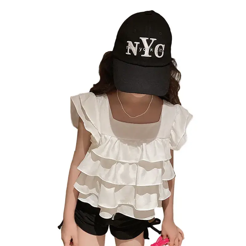 Girls Ruffled Square Collar Top 2022 Summer Set - Image 7