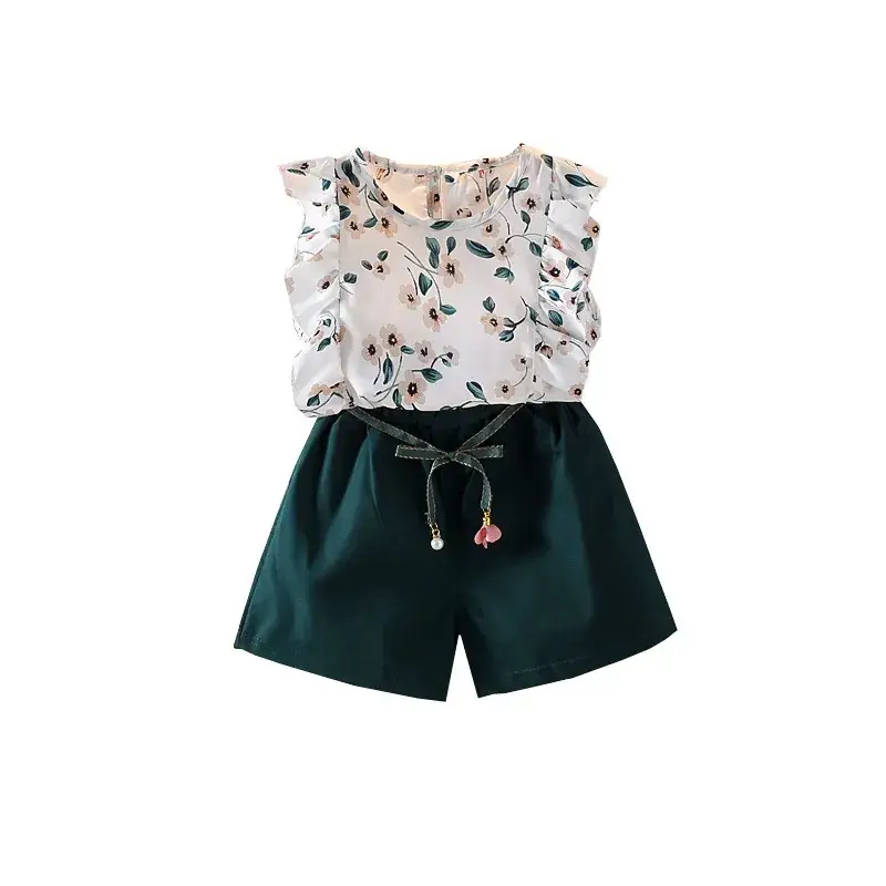 Doloke Korean Style Baby Girl Floral Suit Green Shorts