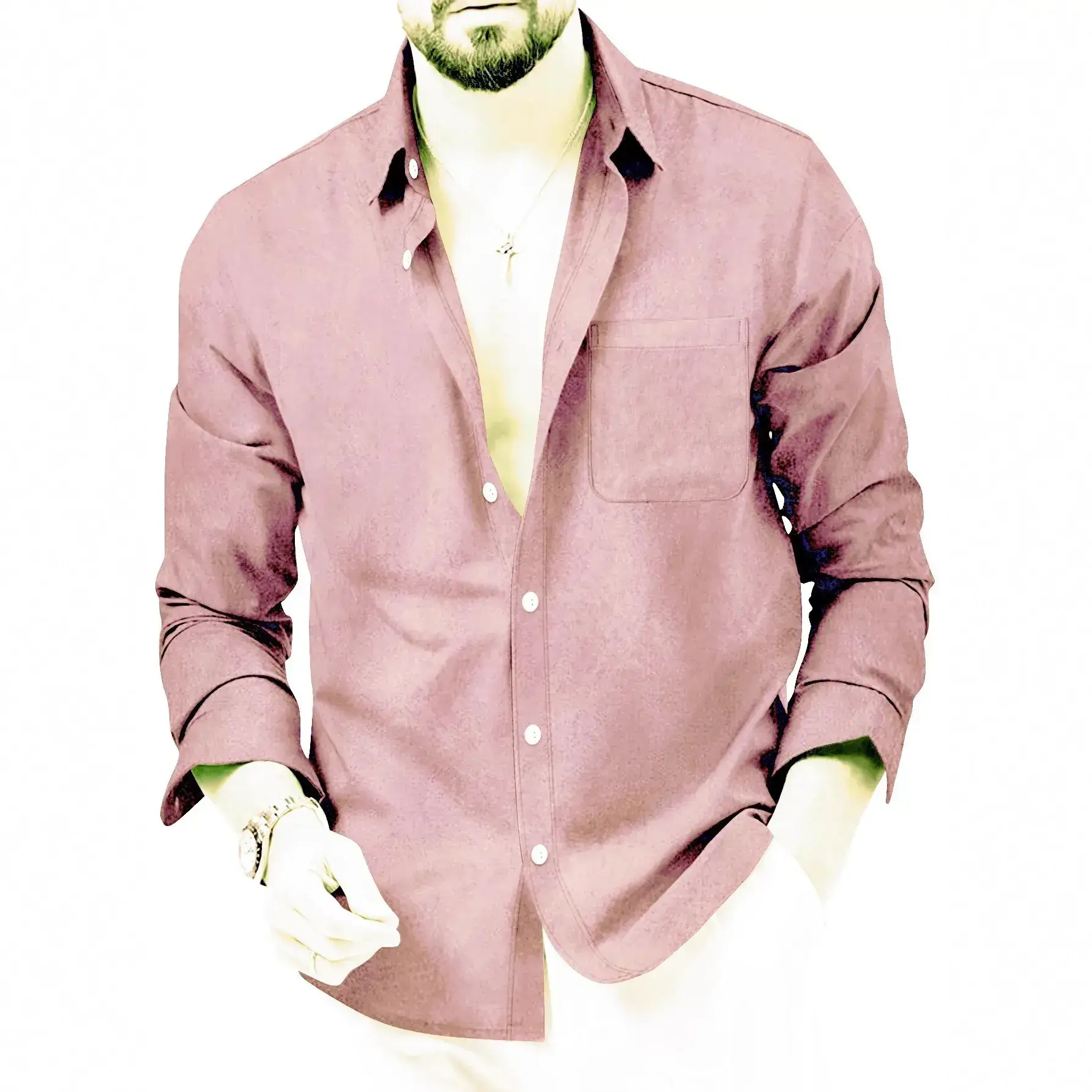 European Size Men's Blue Fleece Shirt Double Breasted Long Sleeve - Image 14
