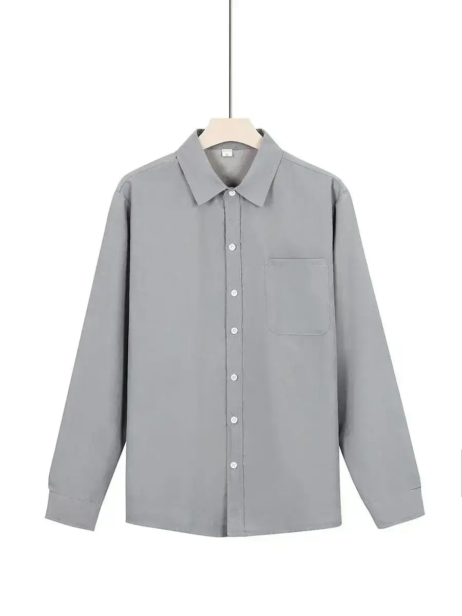 European Size Men's Blue Fleece Shirt Double Breasted Long Sleeve - Image 8