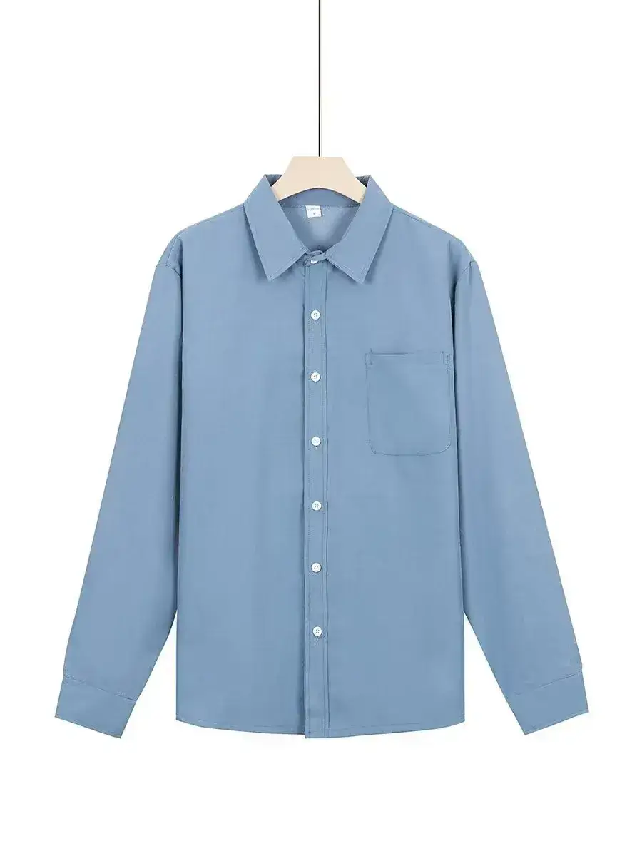 European Size Men's Blue Fleece Shirt Double Breasted Long Sleeve - Image 9