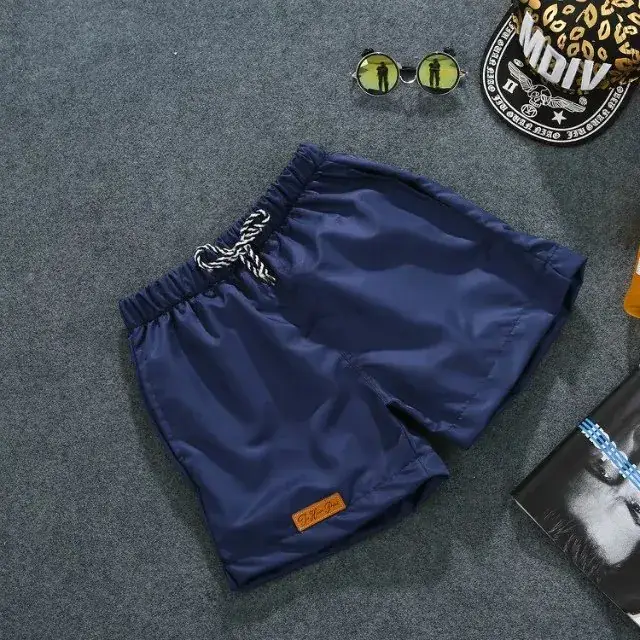 Men Navy Blue Slim Fit Summer Shorts with Chain